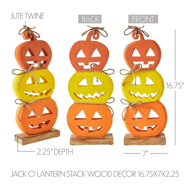 Halloween Jack O Lantern Stacked Wood Tabletop Decor, Rustic Fall Pumpkin Figurine 16.75in - Image 5