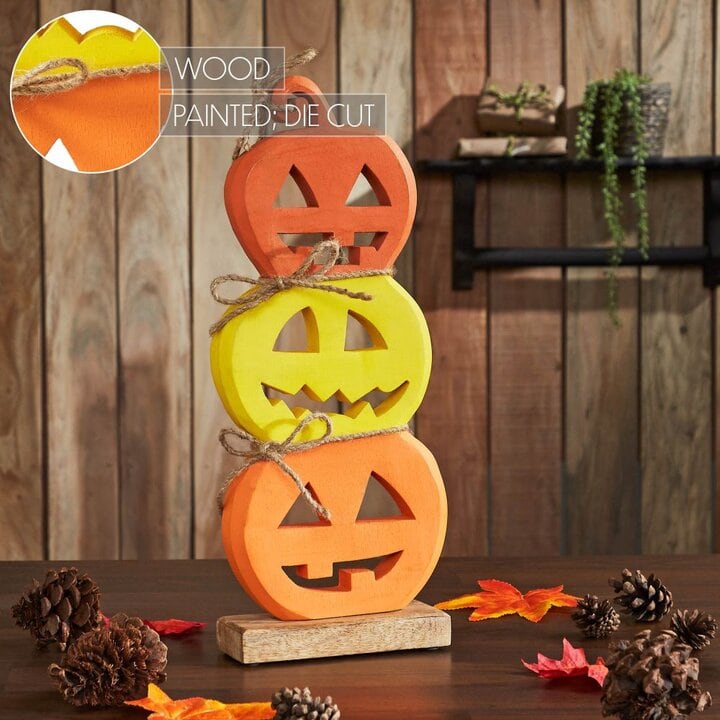 Halloween Jack O Lantern Stacked Wood Tabletop Decor, Rustic Fall Pumpkin Figurine 16.75in - Image 6
