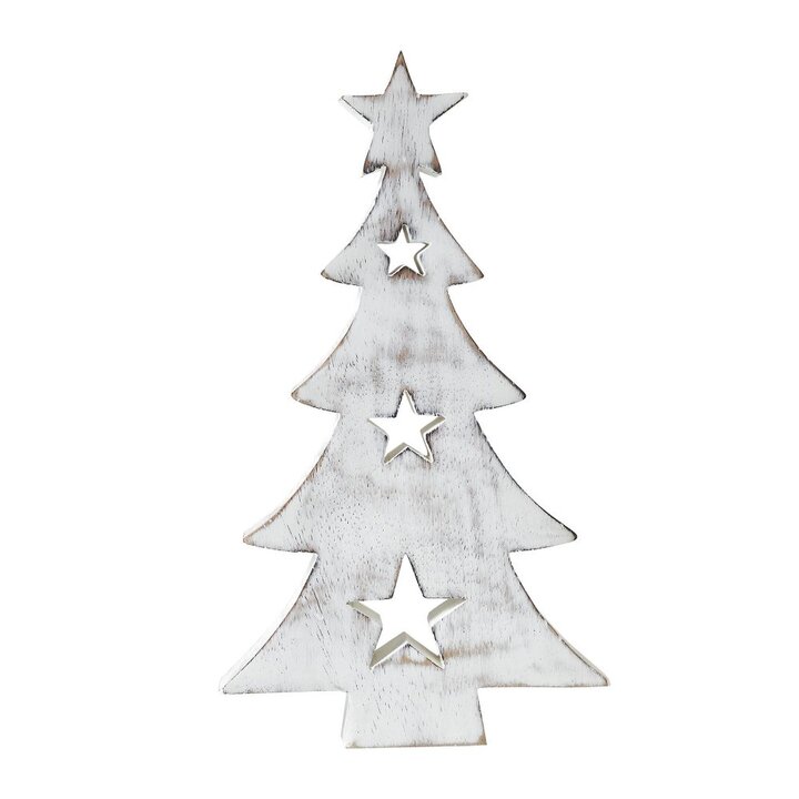 Christmas Tree w/ Stars White Wooden Figurine 8x4.5x1 - Image 2