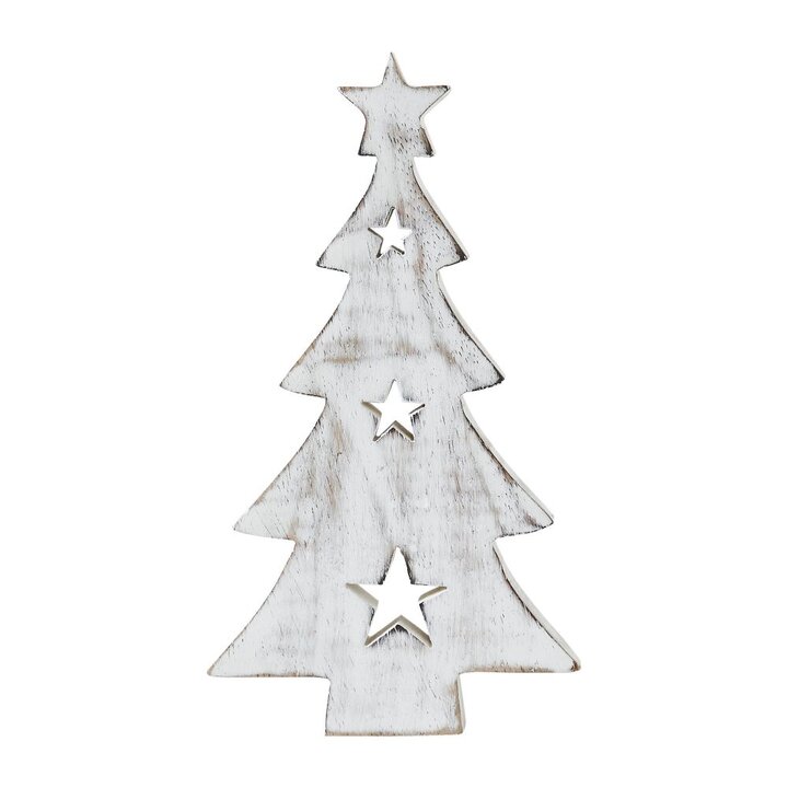 Christmas Tree w/ Stars White Wooden Figurine 8x4.5x1 - Image 3