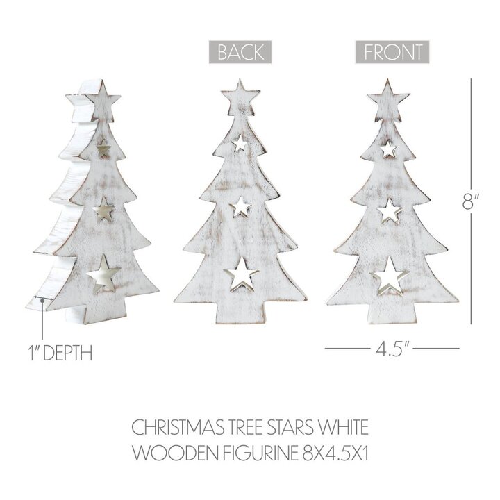 Christmas Tree w/ Stars White Wooden Figurine 8x4.5x1 - Image 5