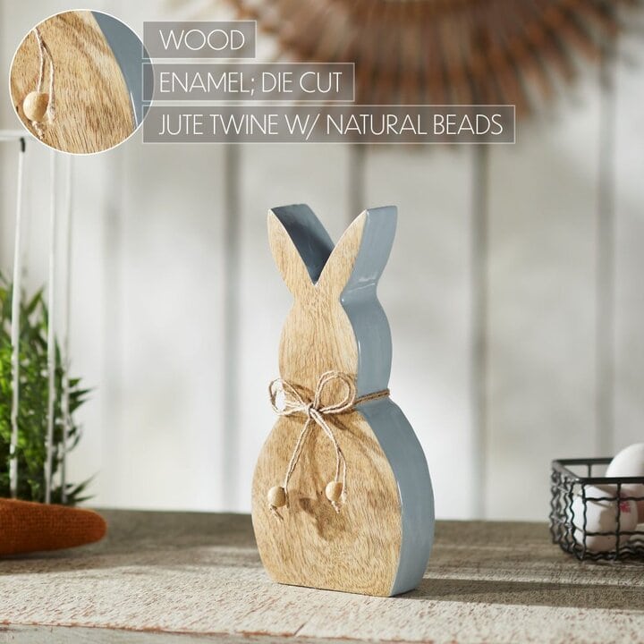 Spring In Bloom Wooden Enamel Edge Bunny w/ Natural Beads 10.75x5x1.5 - Image 6