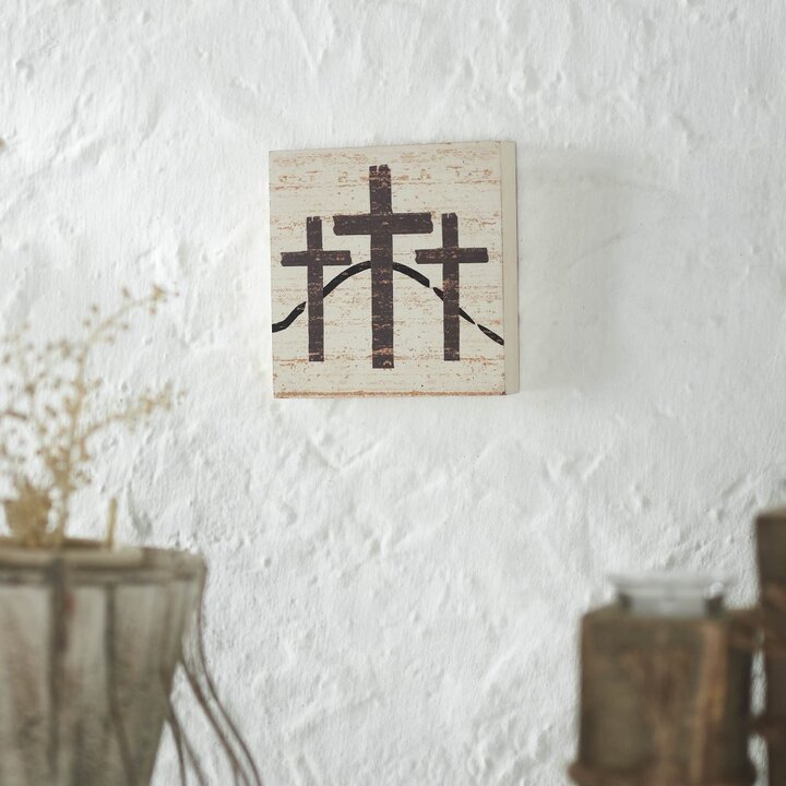 Celebrate Grace 3 Crosses Distressed Antique White MDF Block Sign 6x6x1