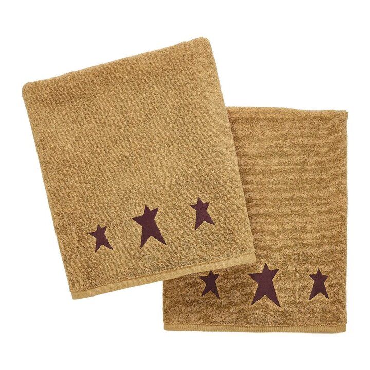 Burgundy Prim Stars Tan Bath Towel Set of 2 27x54 - Image 4