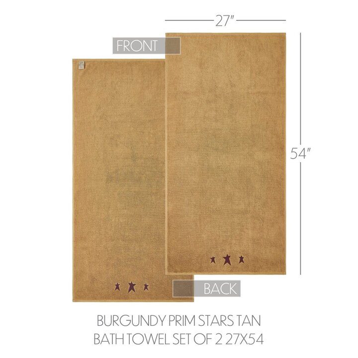 Burgundy Prim Stars Tan Bath Towel Set of 2 27x54 - Image 5