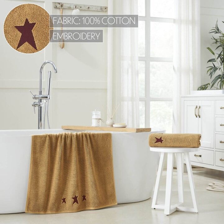 Burgundy Prim Stars Tan Bath Towel Set of 2 27x54 - Image 6