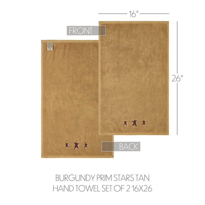 Burgundy Prim Stars Tan Hand Towel Set of 2 16x26 - Image 5