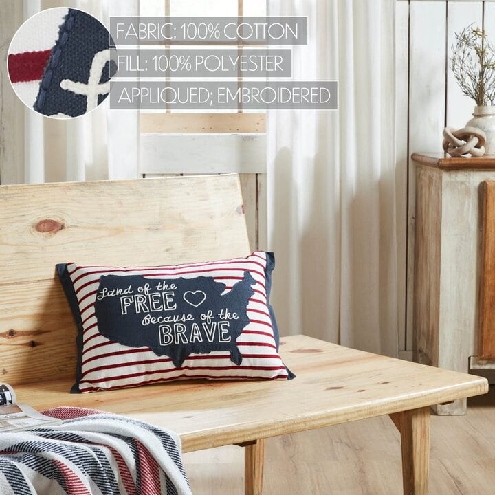 Land Of The Free Because Of The Brave American Map On Red Stripes Pillow 14x20 - Image 5