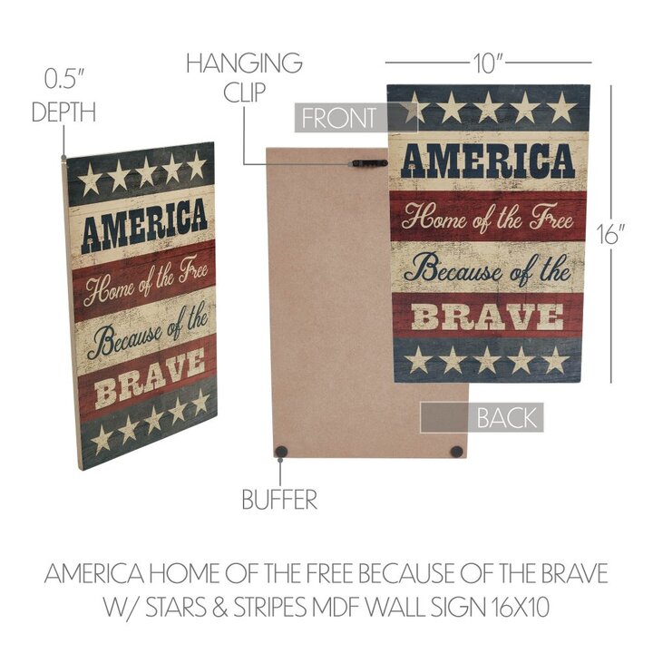 AMERICA Home Of The Free Because Of The Brave w/ Stars & Stripes MDF Wall Sign 16x10 - Image 6
