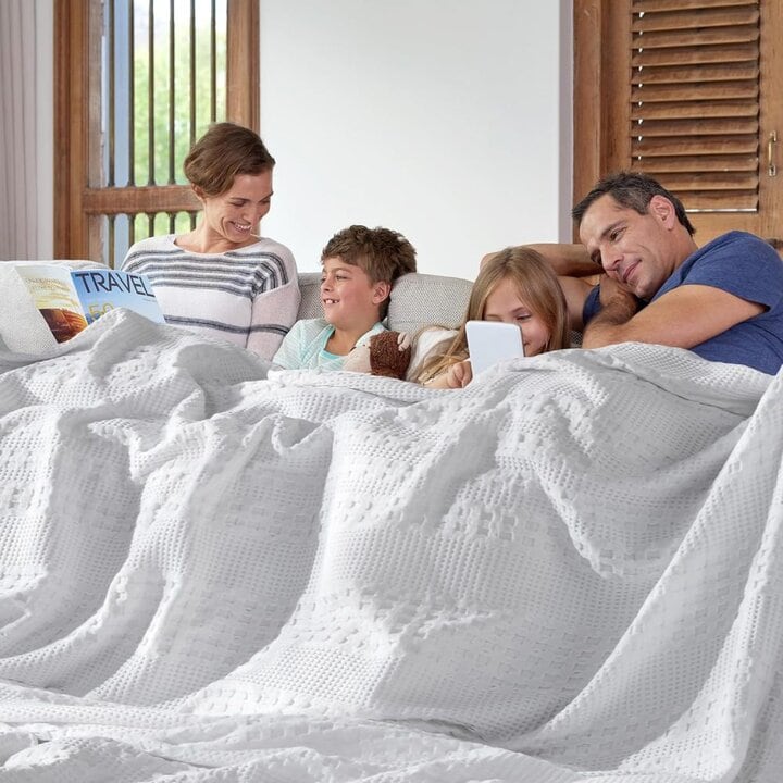 VHC Brands White Waffle Weave King Blanket 90x108 - 100% Cotton, Lightweight, for Bed, Couch, Sofa - Farmhouse Boho Bedroom & Living Room Decor - Image 5