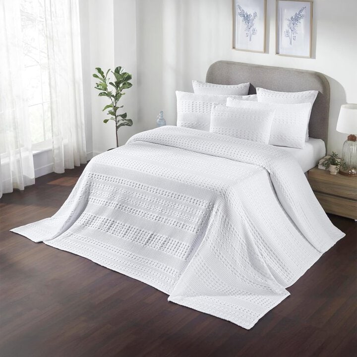 VHC Brands Waffle Weave White Queen Blanket, 90x90 - 100% Cotton, Lightweight Farmhouse Decor for Bed, Couch & Sofa - Image 4