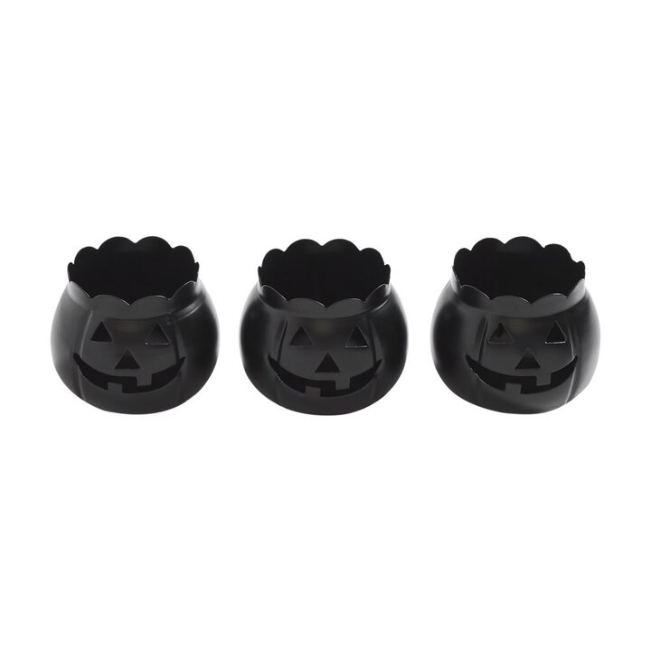 Halloween Black Jack O Lantern Candle Holder Set of 3 Spooky Pumpkin Tabletop Votive & Tea Light Decor, 3.5inch - Image 2