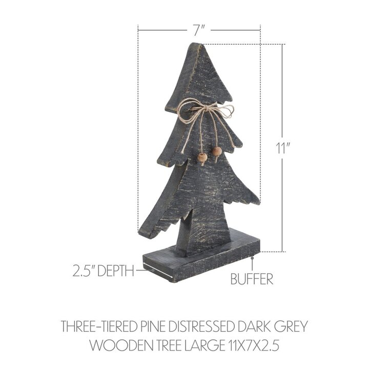 Three-Tiered Pine Distressed Dark Grey Wooden Tree Large 11x7x2.5 - Image 3