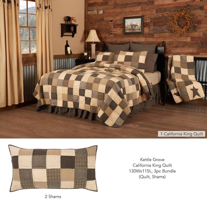 Kettle Grove California King Quilt 130Wx115L 3pc Bundle (Quilt, Shams)