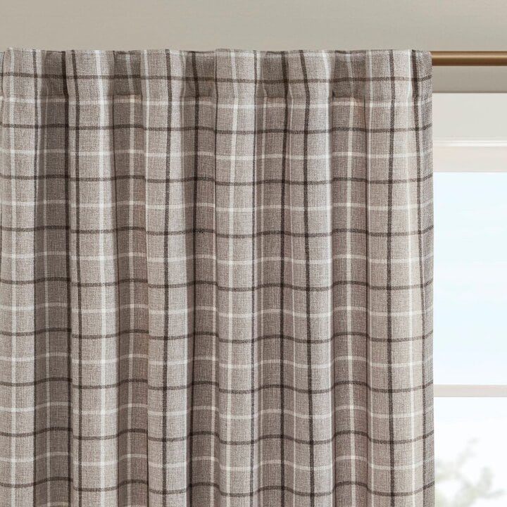 Madison Park Anaheim Plaid Rod Pocket and Back Tab Curtain Panel with Fleece Lining in Brown, 50x95" MP40-6768 - Image 2