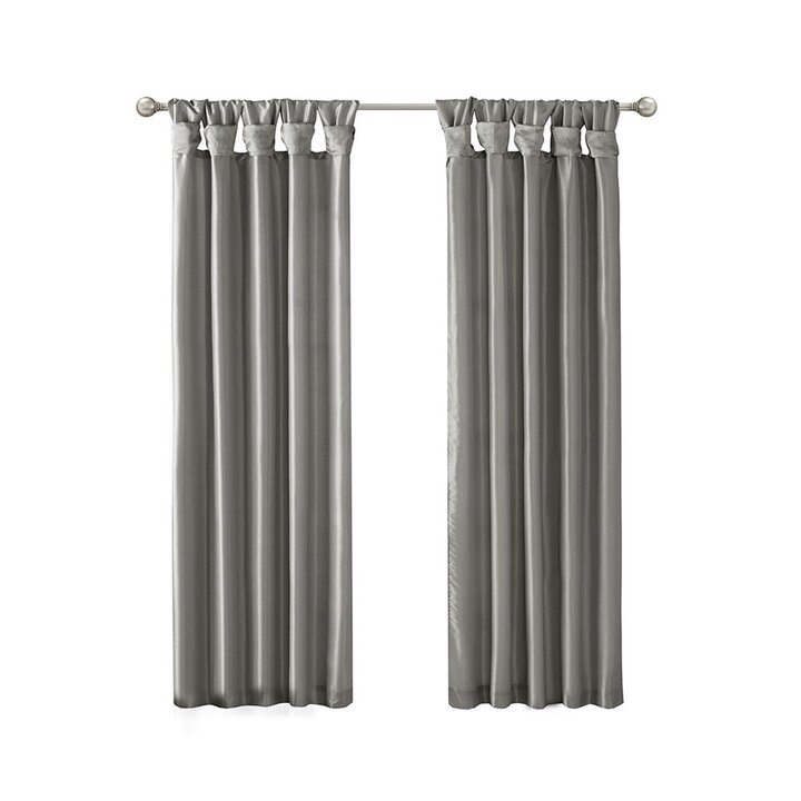Madison Park Emilia 100% Polyester Solid Faux Silk Lined Twist Tab Window Curtain in Charcoal, 50x120" MP40-6559 - Image 2