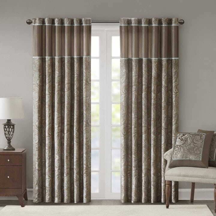 Madison Park Aubrey Jacquard Curtain Panel Pair in Blue/Brown, 50x84" WIN40-091
