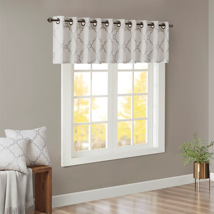Madison Park Saratoga Fretwork Print Grommet Top Window Valance in Ivory/Grey, 50x18" MP41-2399 - Image 4