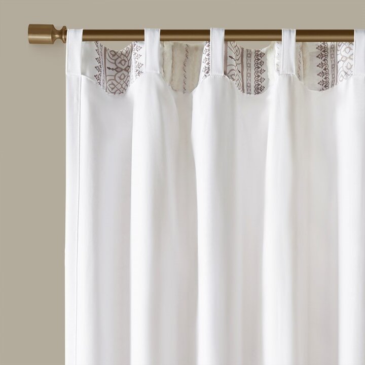 Madison Park Samara Poly Printed Curtain Panel with Tufted Stripe and Lining in White/Brown, 50x84" MP40-8460 - Image 4