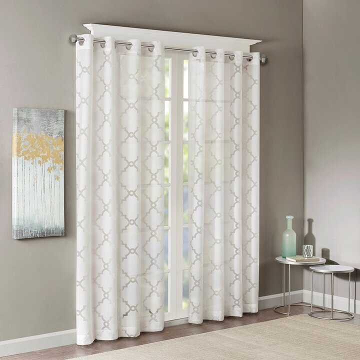 Madison Park Eden Fretwork Burnout Sheer Curtain Panel in White, 50x84" MP40-3774