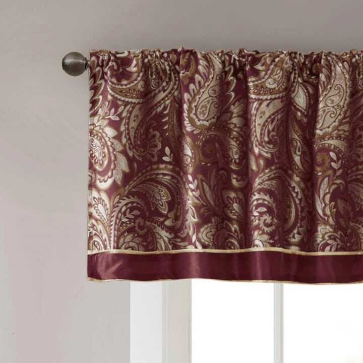 Madison Park Aubrey Jacquard Window Valance in Burgundy, 50x18" MP41-2714 - Image 3