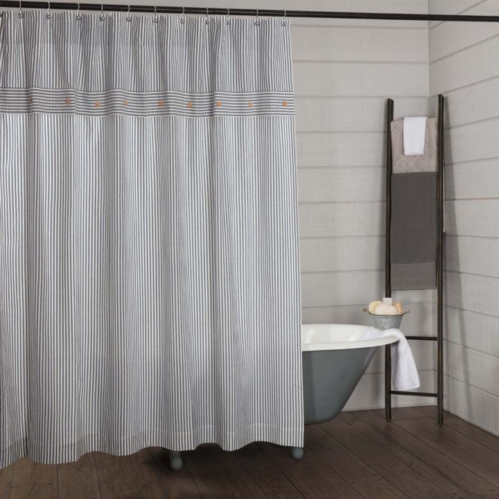 Farmhouse Ticking Blue Shower Curtain 72Lx72W