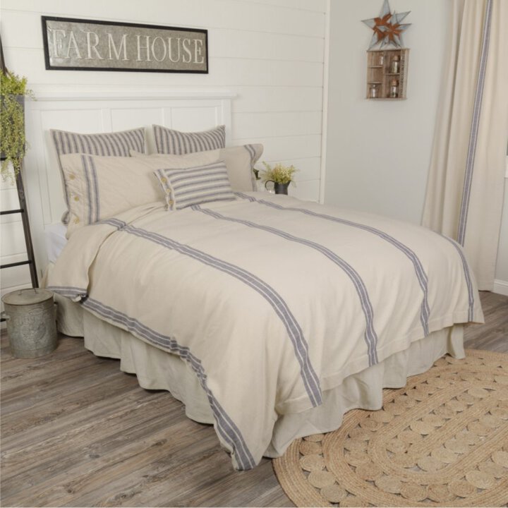 Market Place Blue Grain Sack Stripe Queen Duvet 92Lx92W