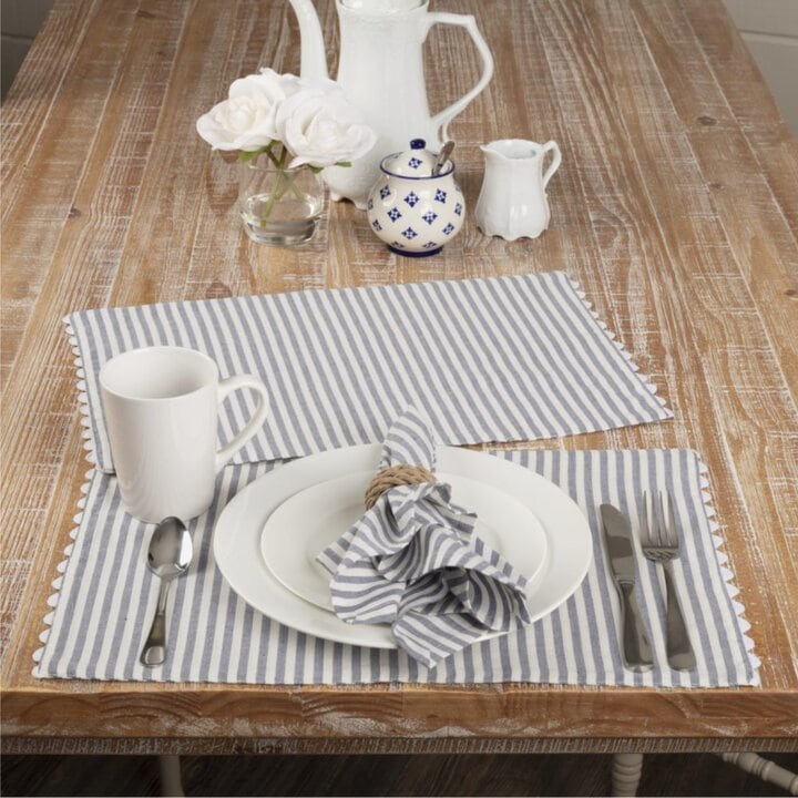 Farmhouse Ticking Blue Napkin Set of 4 18Lx18W