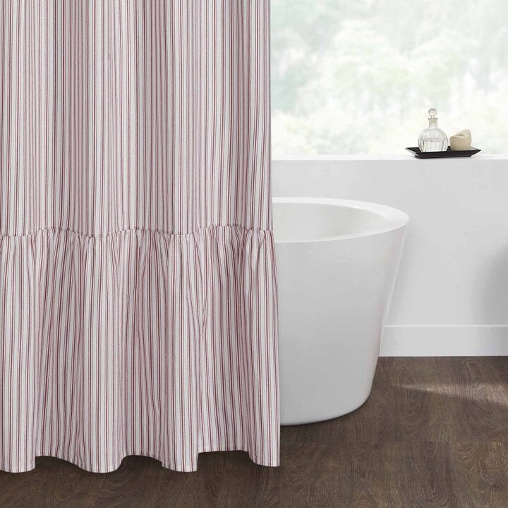 Timeless Ticking Red Ruffled Shower Curtain 72Lx72W - Image 2
