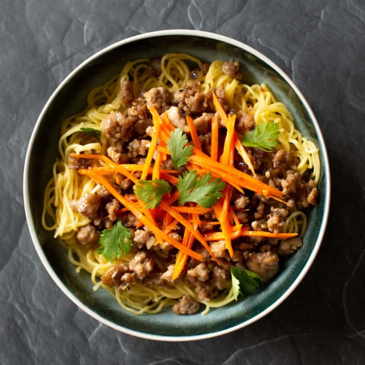 lemongrass pork bowl with noodles