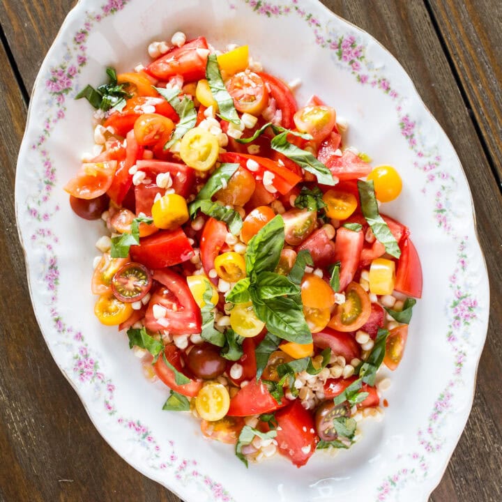 fresh tomato and corn salad with basil