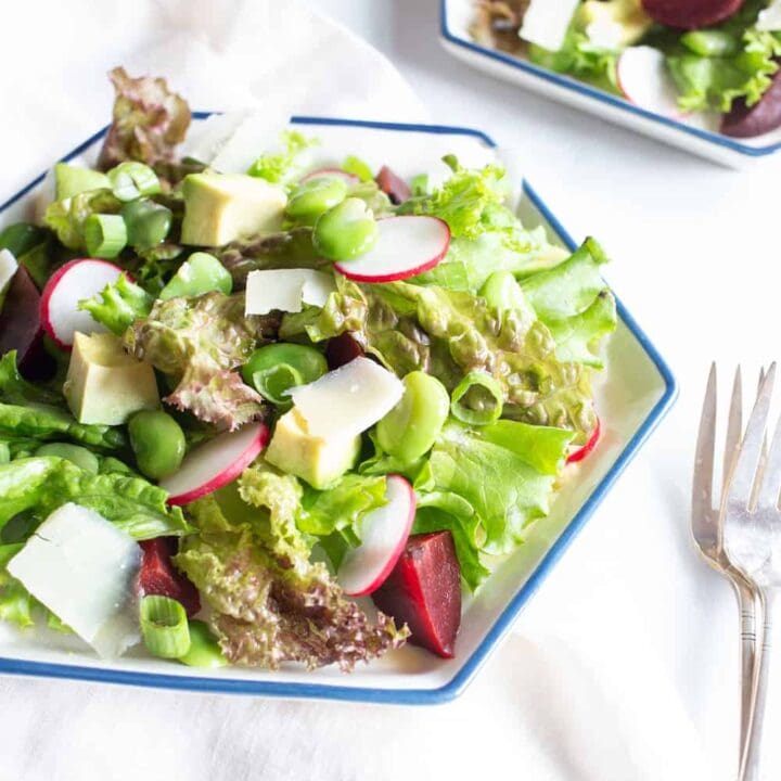 salad with fava beans, beets, and radishes