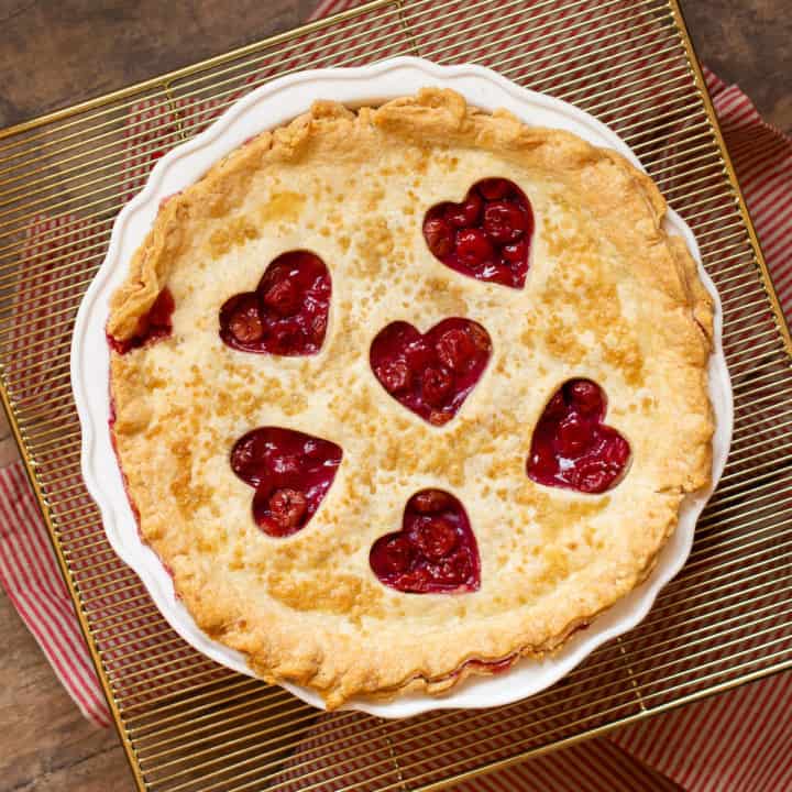 cherry pie with heart cutouts