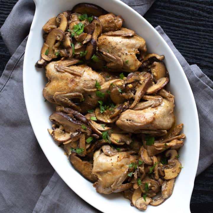 braised quail with mushrooms