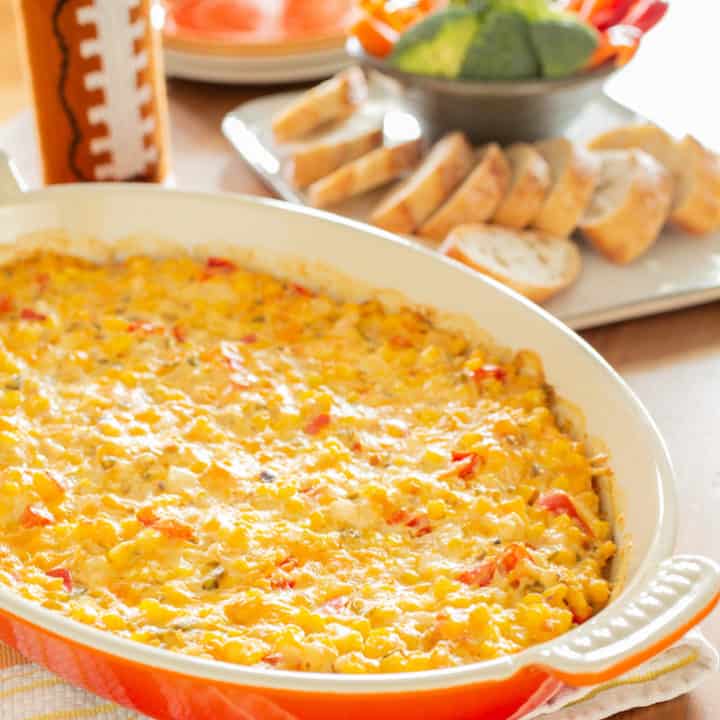 hot cheesy corn dip for parties, via www.goodfoodstories.com