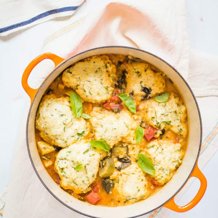 minestrone stew with polenta herb dumplings