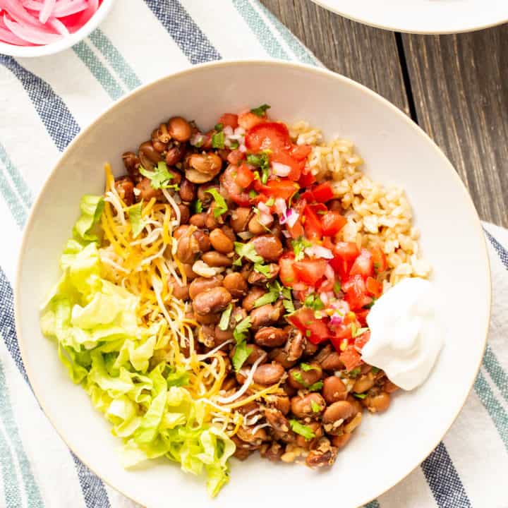 burrito bowl made with borracho beans