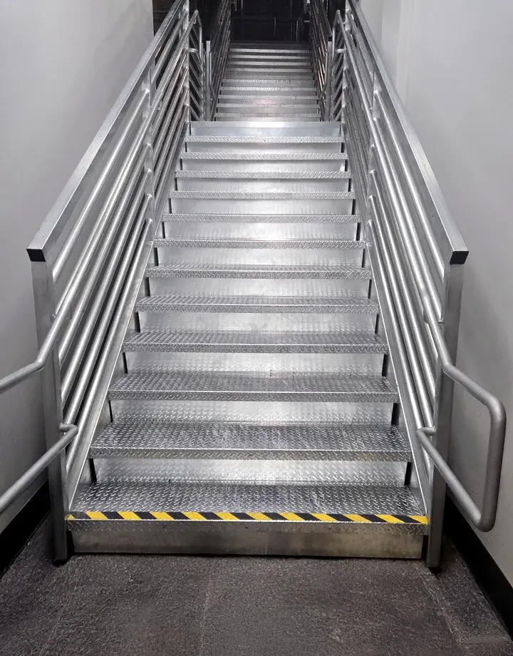 Custom Industrial Steel Stairs by FCP - image shows diamond safety plating and railing