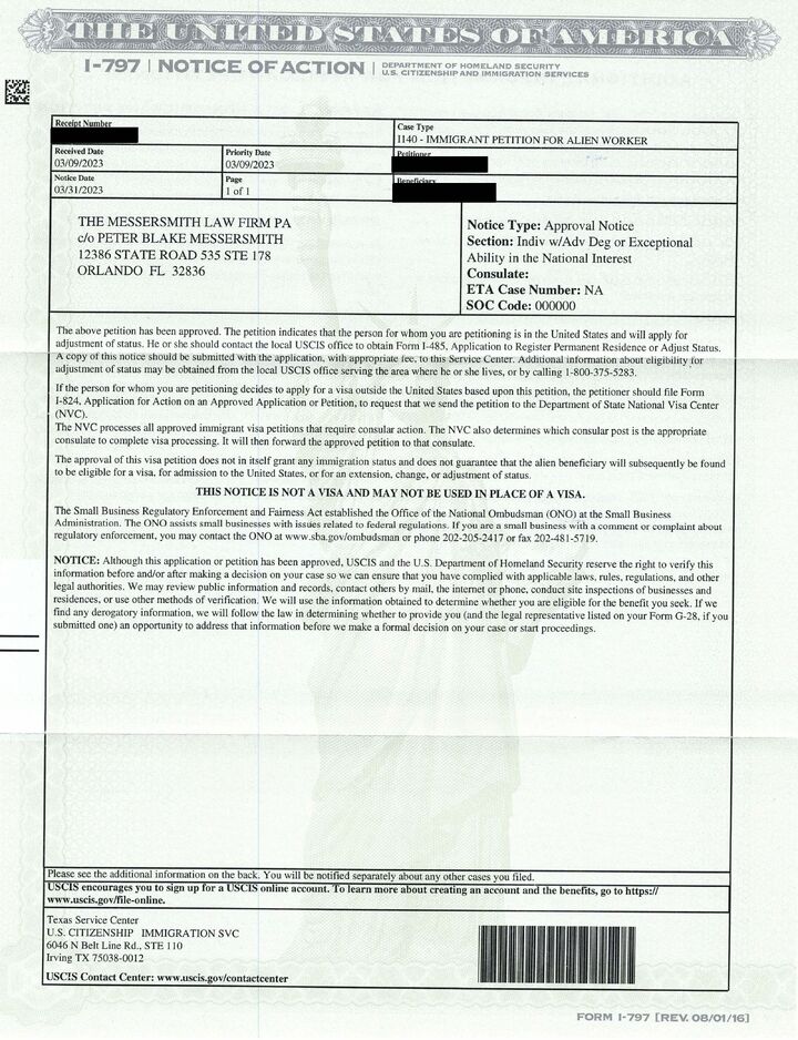 National Interest Waiver Approval