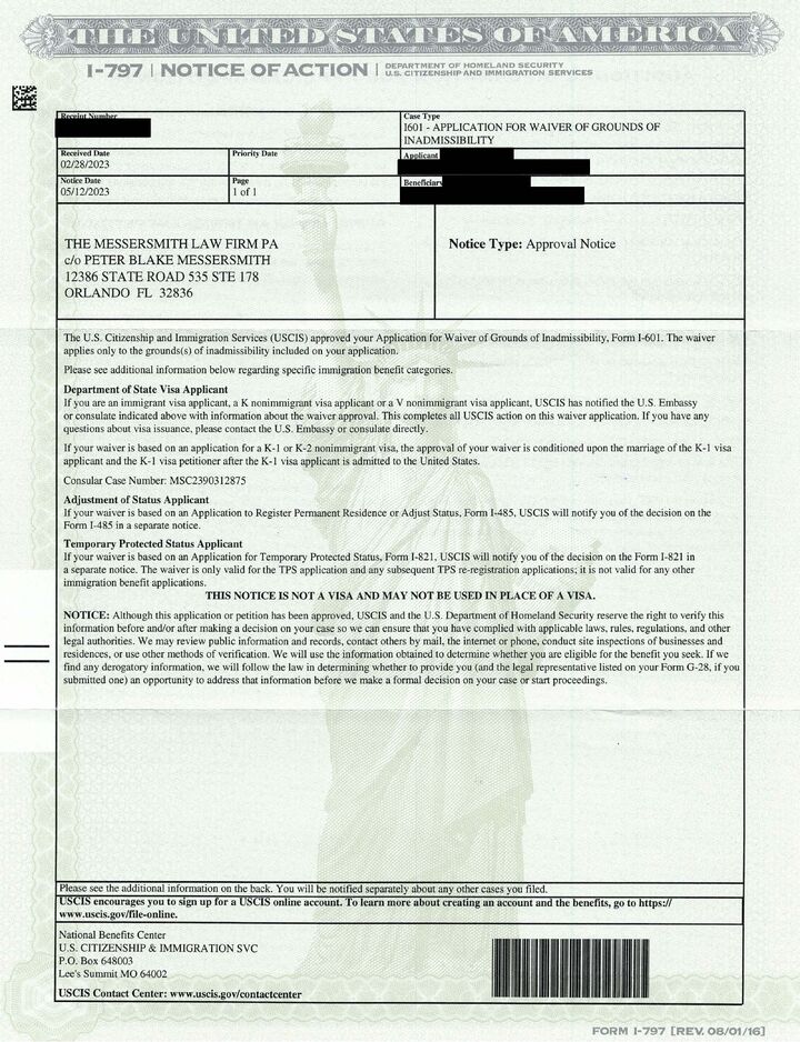 Immigration Waiver Approval