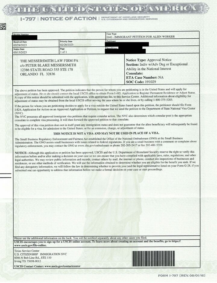 National Interest Waiver Approval