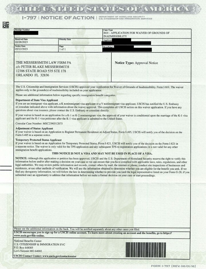 Immigration Waiver Approval