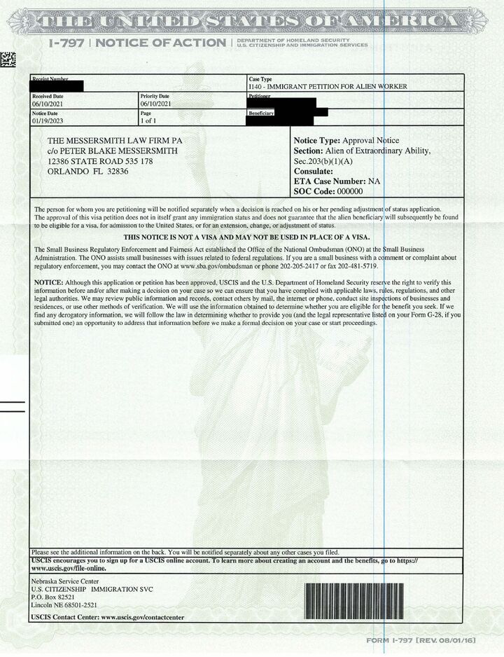 EB1A Extraordinary Ability Approval