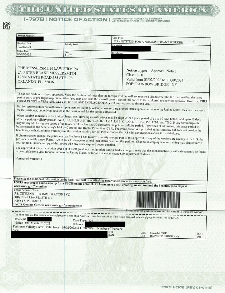 L1 Visa Approval