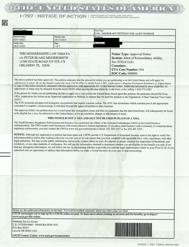 EB1A Extraordinary Ability Approval