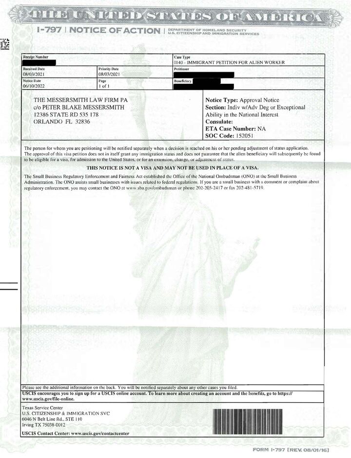 National Interest Waiver Approval
