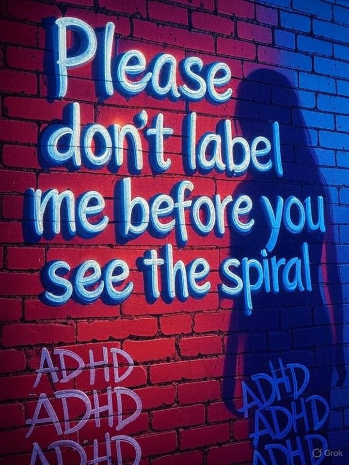 ADHD or narcissim but please don't label me before you see the adhd spiral image with shadow on the wall in graffit style
