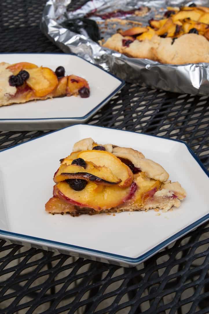 grilled peach and blueberry galette