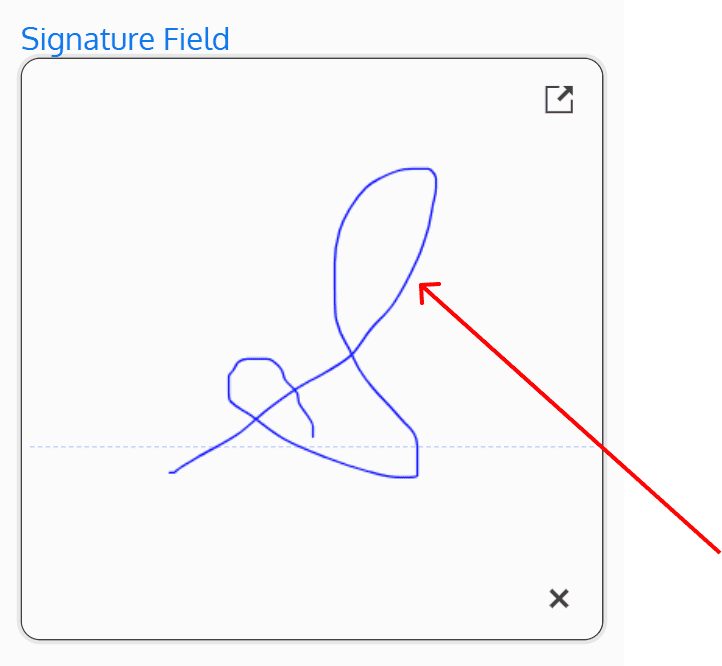 Screenshot of a signature field with a blue signature color