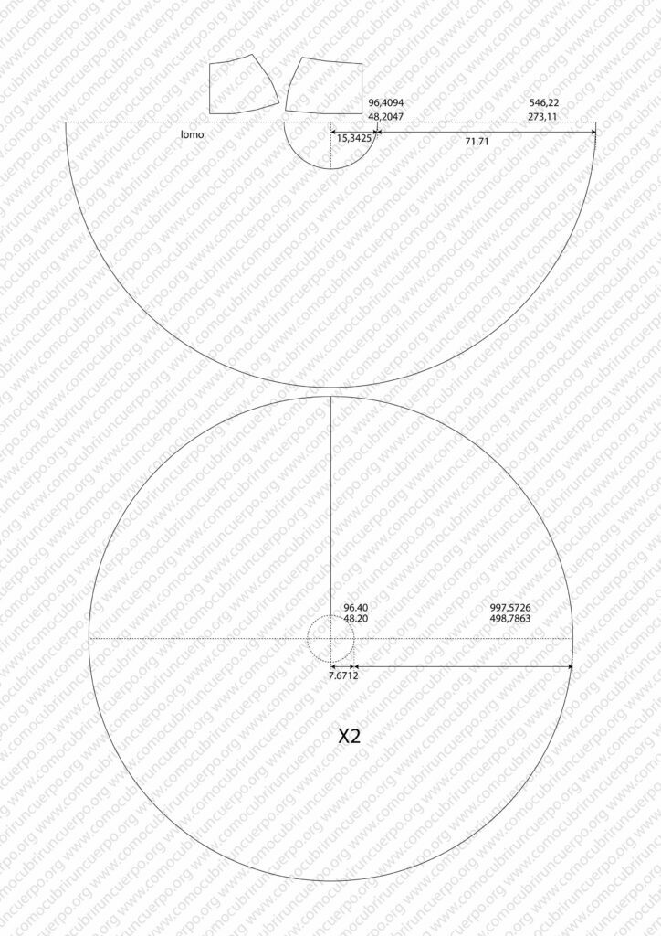 Patrón técnico del doble vuelo o capa doble de falda flamenca con ajuste del canesú